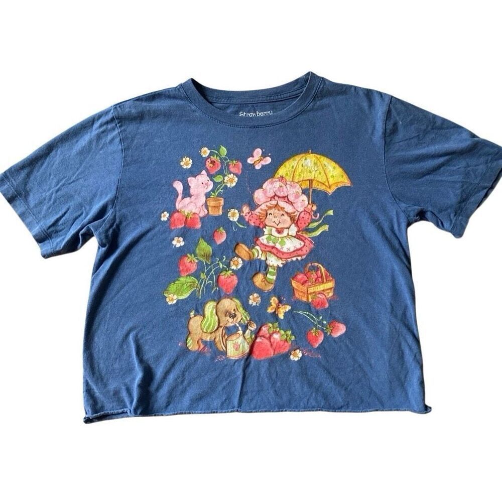 Strawberry Shortcake Brown Cropped Shirt Women’s size Small retro vintage style